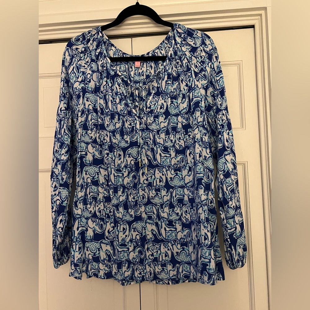 Lilly Pulitzer Willa Tunic Top Get Trunky EUC size L